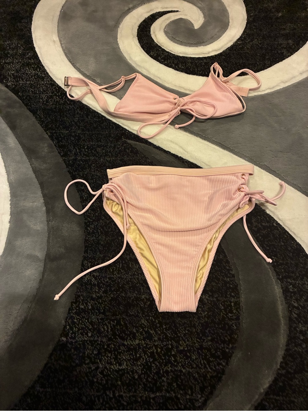 La Hearts Pink Ribbed Tie-Side Bikini Set